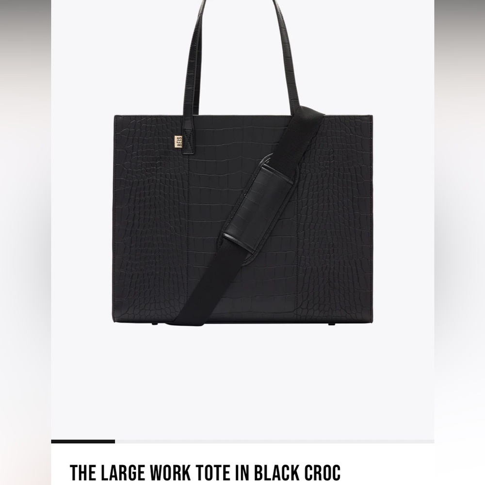 NWT Beis The Large Work Tote in Black Croc